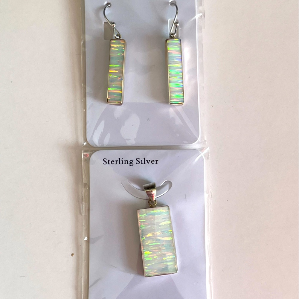 Vintage sterling silver with opal stone pendant and earrings set